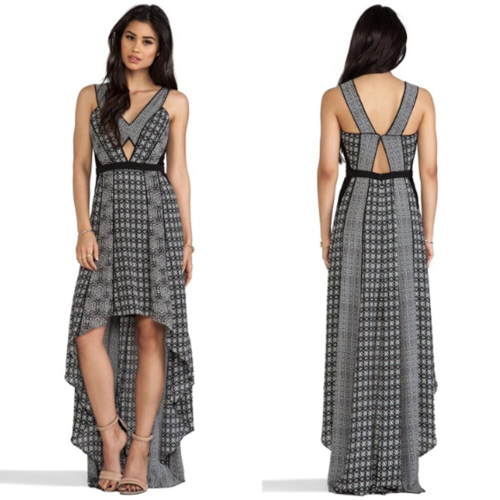 BCBGMaxazria Cai High Low Dress in Black Combo